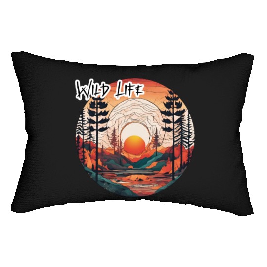 Wild Life / Forest / Camping / Tree / River / Sun Lumbar Pillows