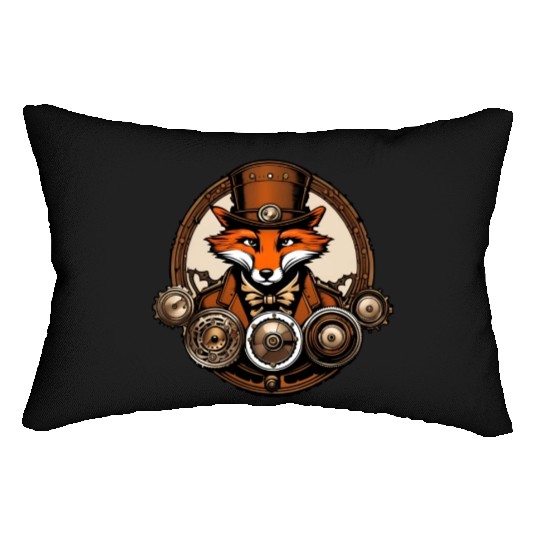 Steampunk Fox / Animal / Bronze / Old School Lumbar Pillows
