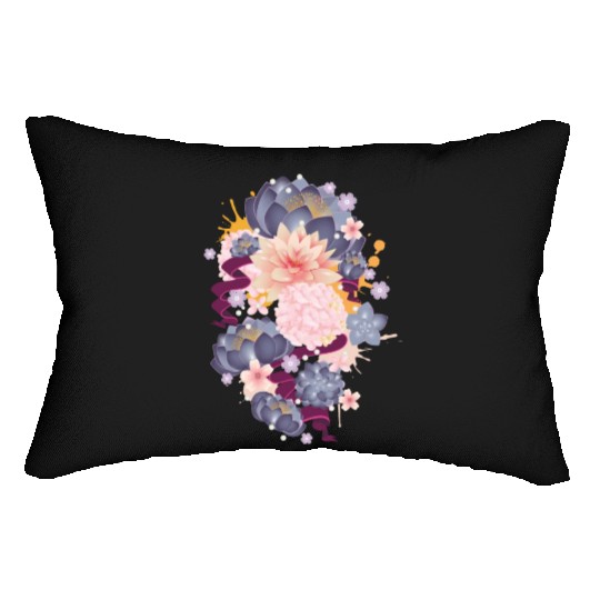 Composition of water lilies, hydrangeas & succulen Lumbar Pillows