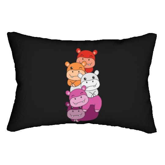 Lesbian Flag Pride Lgbtq Cute Hippo Lumbar Pillows