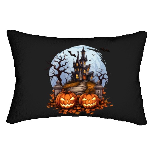 Spooky Haunted House Halloween Pumpkin Bat Lumbar Pillows