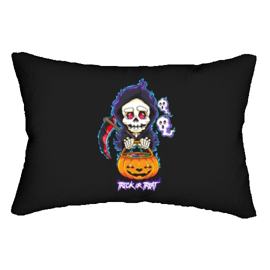 Halloween Pocket Chibi Grim Reaper Trick or Treat Lumbar Pillows