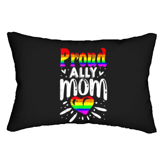Retro Proud Ally Mom Rainbow Heart LGBT Gay Pride Lumbar Pillows