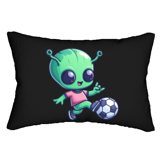 Soccer Playing Alien: Green Galaxy Meets Pitch Lumbar Pillows