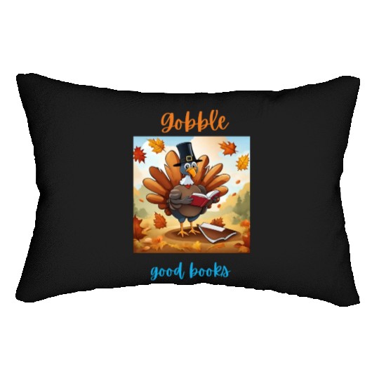 Gobble Good Book Thanksgiving Library Turkey Fall Lumbar Pillows