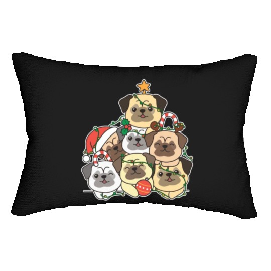 Pug Christmas Tree Funny Animal Christmas Lumbar Pillows