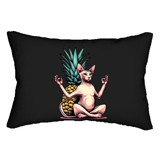 Meditating Sphynx cat with pineapple Lumbar Pillows