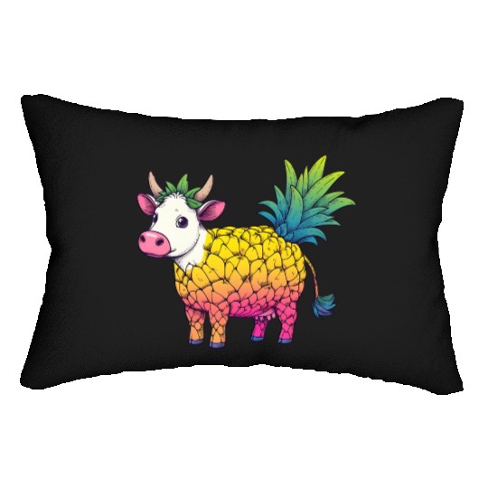 Cow in pineapple costume - Fruity joy Lumbar Pillows