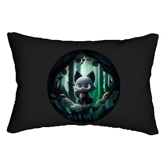 surreal black and white forest with a hidden wolf6 Lumbar Pillows