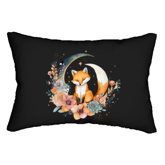 Lunar Lullaby: Cute Fox on the Moon Lumbar Pillows