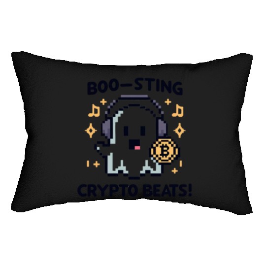 Quirky 8-Bit Ghost with Crypto Beats - Halloween Lumbar Pillows