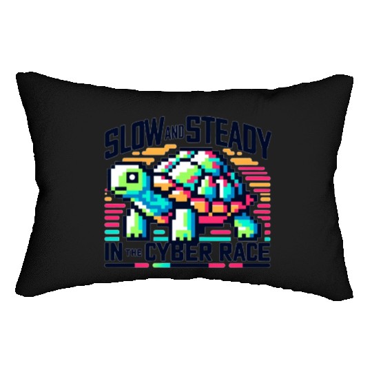 Cyber Turtle - Slow and Steady in 8-bit Color Lumbar Pillows