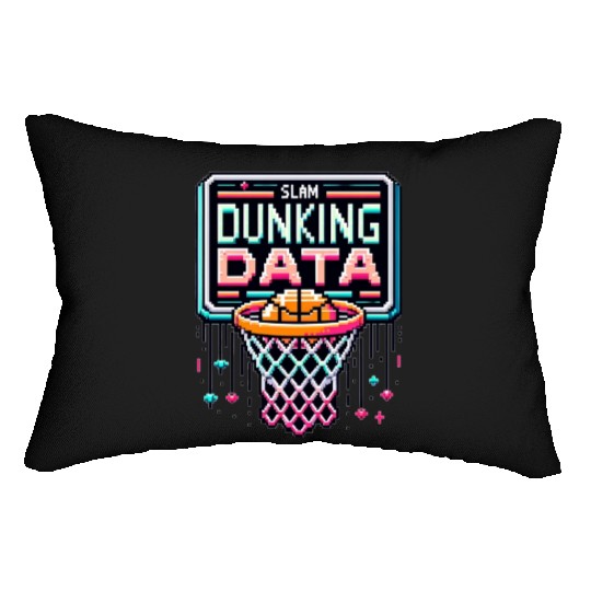 Slam Dunking Data - Retro 8-bit Basketball Hoop Lumbar Pillows