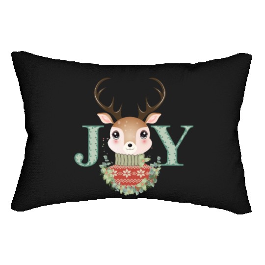 cute deer with sweater and Christmas wreath Lumbar Pillows