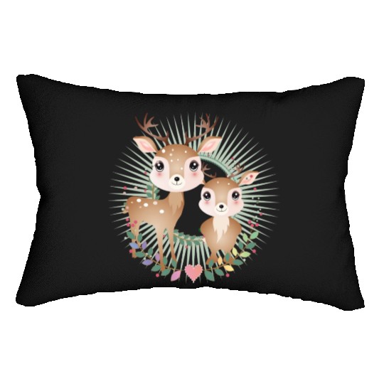 two cute deer - in a radiant frame Lumbar Pillows
