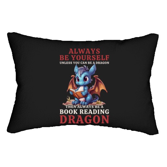 "Always Be Yourself" - Book Reading Blue Dragon Lumbar Pillows