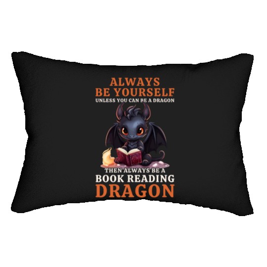"Always Be Yourself" - Book Reading Black Dragon Lumbar Pillows
