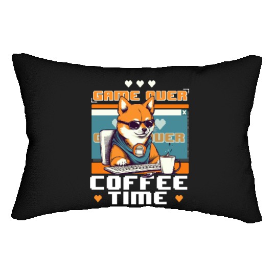 Game Over Coffee Time Funny Gamer Shiba Inu Gaming Lumbar Pillows