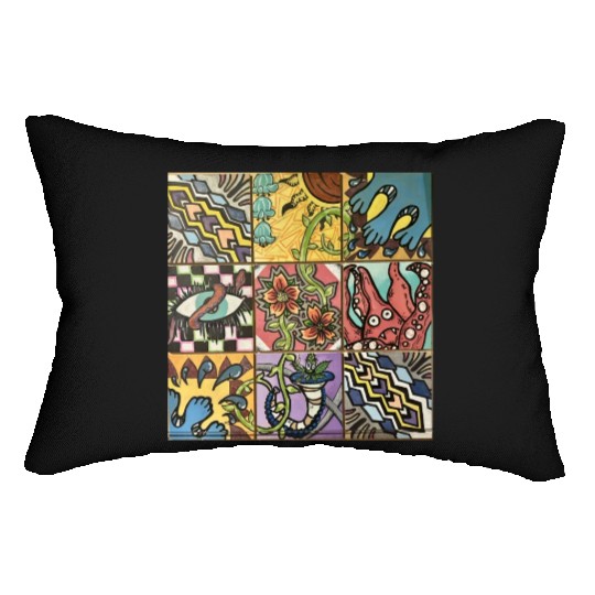 Hand painted wooden squares art by KateToxin Lumbar Pillows