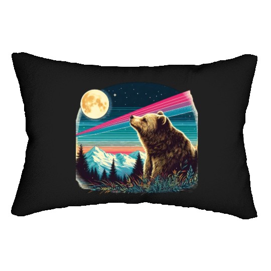 Bear under the moonlight natural idyll Lumbar Pillows