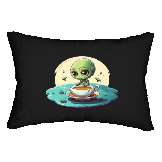 green alien coffee coffee drinker Lumbar Pillows