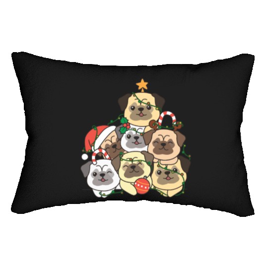 Pug Christmas Tree Funny Animal Christmas Lumbar Pillows