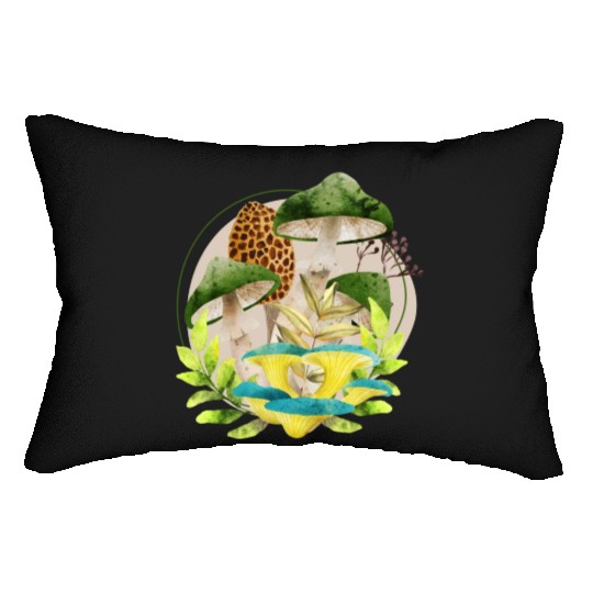 Green and Brown Mushrooms Lumbar Pillows