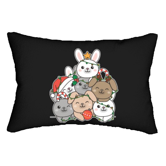 Bunny Christmas Tree Funny Animal Christmas Lumbar Pillows