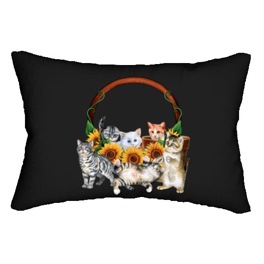 Kittens Sunflowers Gift For Cat LOver Lumbar Pillows