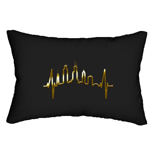 Chicago Skyline Heartbeat USA Heart I Love Chicago Lumbar Pillows