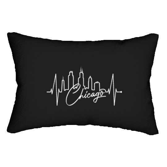 Chicago Skyline Heartbeat USA Heart I Love Chicago Lumbar Pillows