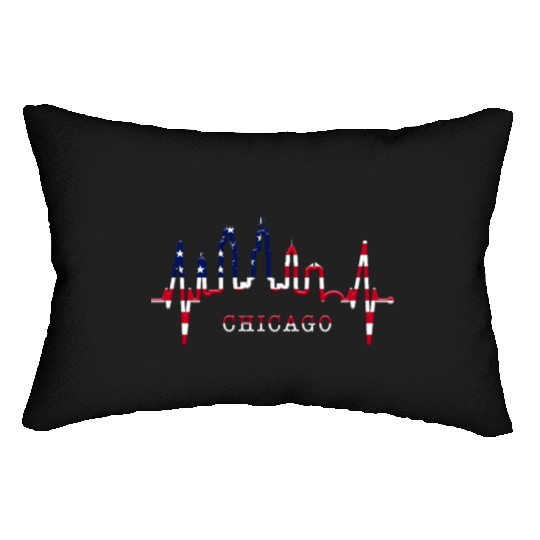 Chicago Skyline Heartbeat USA Heart I Love Chicago Lumbar Pillows
