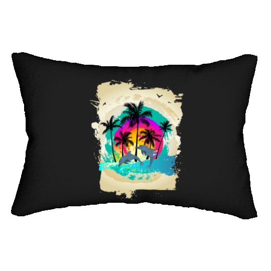 Dolphin Palm Tree Sunset Lumbar Pillows