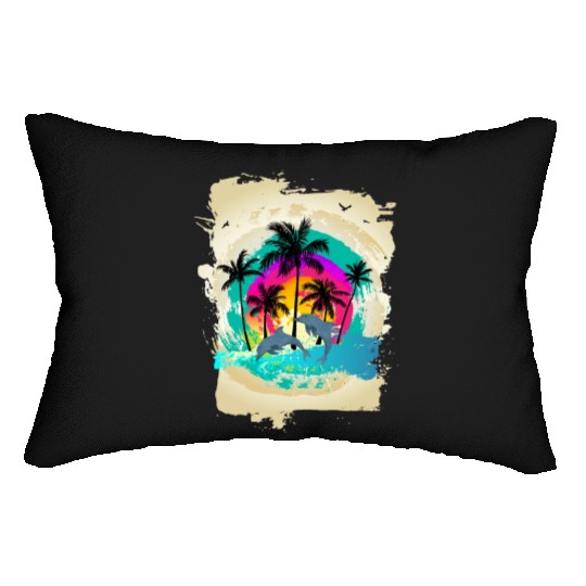 Dolphin Palm Tree Sunset Lumbar Pillows