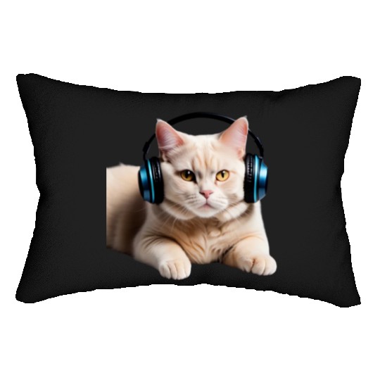 Music Lover Cat V II on Unisex Poly Cotton Lumbar Pillows