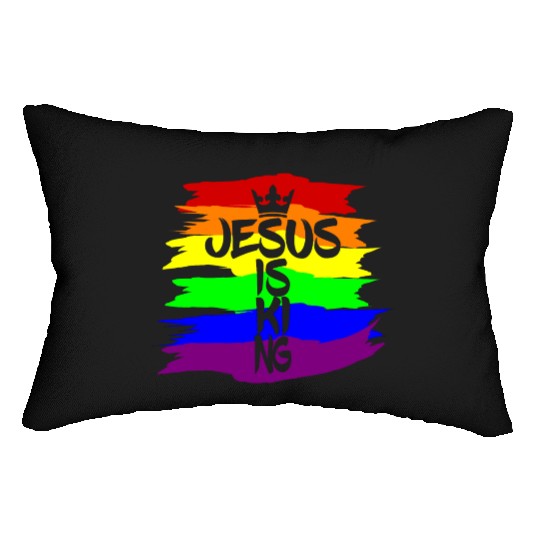 Queer Jesus is King Cross Crown Rainbow Colors Lumbar Pillows