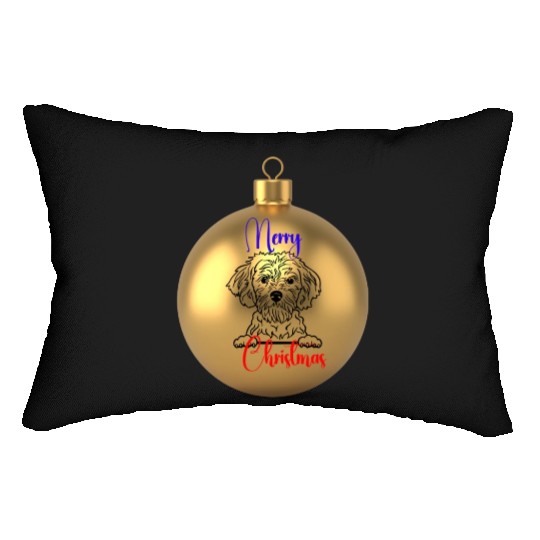 Merry Dog Christmas on a gold ornament. Lumbar Pillows