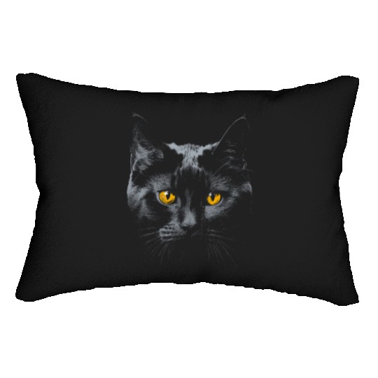 Black Cat Face Yellow Eyes Cat Halloween Costume B Lumbar Pillows