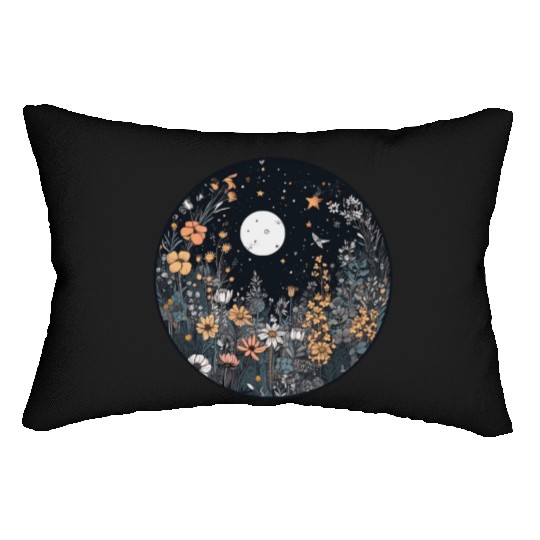 Midnight Sky Aesthetic Meadow Flower Garden Graphi Lumbar Pillows