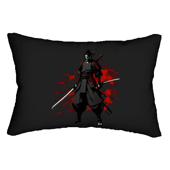 Anime Samurai Hero in Black Kimono Lumbar Pillows