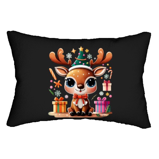 Cute Reindeer Merry Christmas Gift Happy Holidays Lumbar Pillows