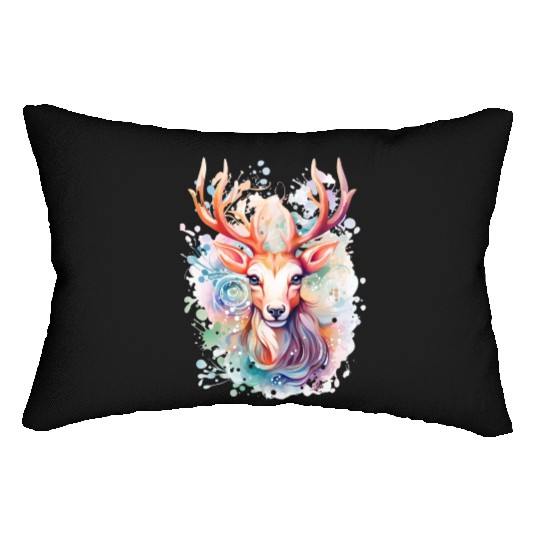 Colorful Reindeer Fantasy: Studio Ghibli Style Lumbar Pillows