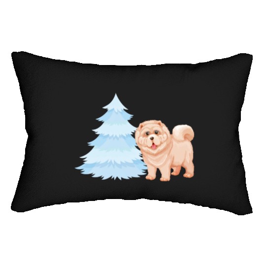 Christmas tree and brown cute dog Lumbar Pillows