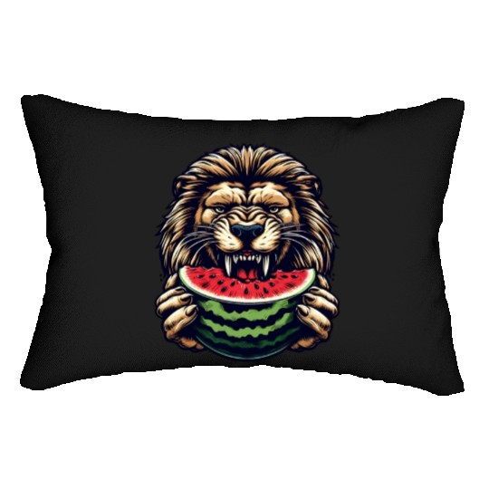 Lion enjoys watermelon Lumbar Pillows