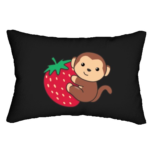 Monkey With Strawberry Cute Monkeys With Fruits Lumbar Pillows