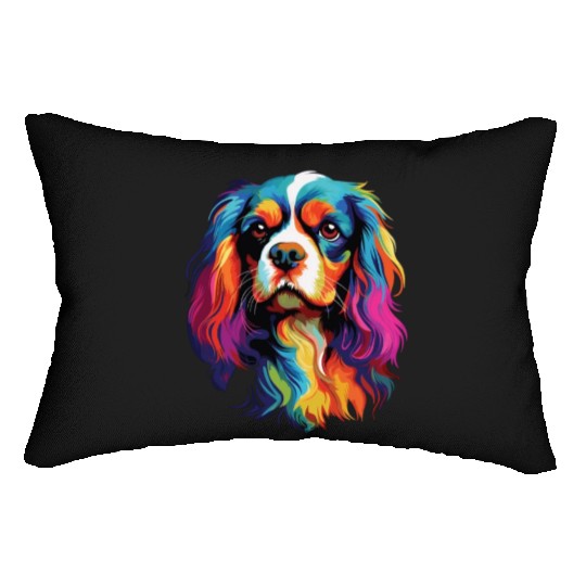 Watercolor Colorful Cavalier King Charles Spaniel Lumbar Pillows