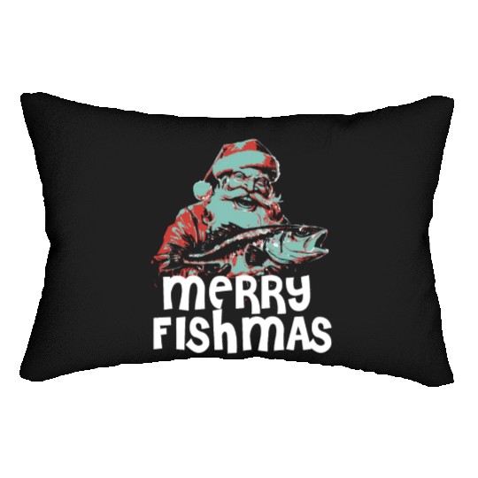 Funny Santa Claus Fishing Merry Fishmas Christmas Lumbar Pillows
