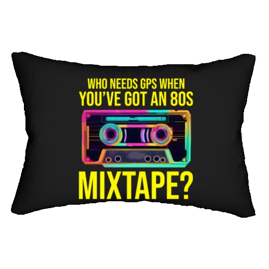 Neon '80s Cassette Tape: Nostalgic Retro Vibes Lumbar Pillows