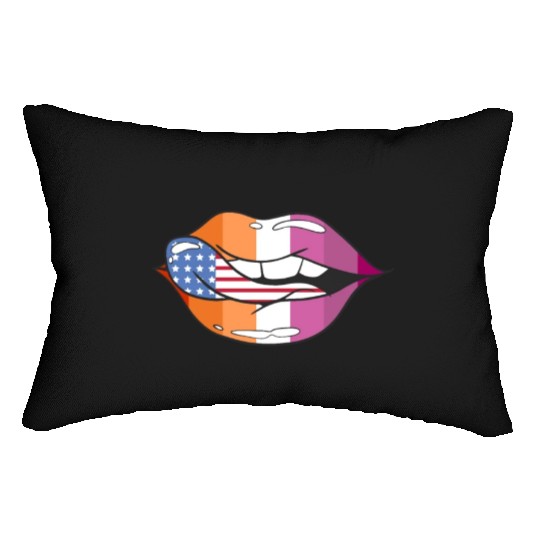 American Flag Tongue Lesbian Flag Lips LGBTQ Pride Lumbar Pillows
