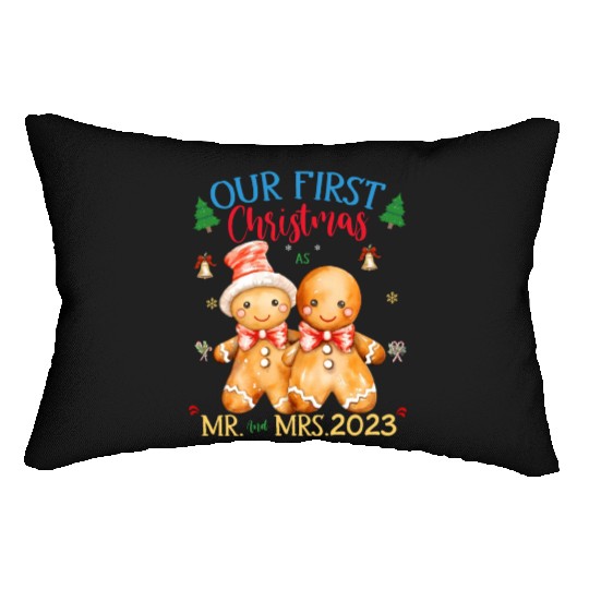 gingerbread couple first Christmas Mr. and Mrs. Lumbar Pillows